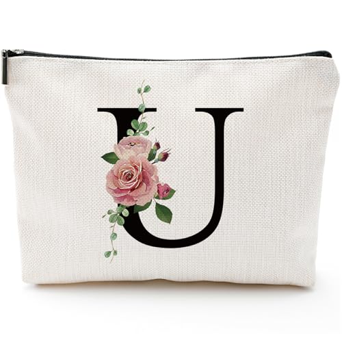 Comanro Personalized Monogram Letter Makeup Bag, Waterproof Travel Cosmetic Pouch