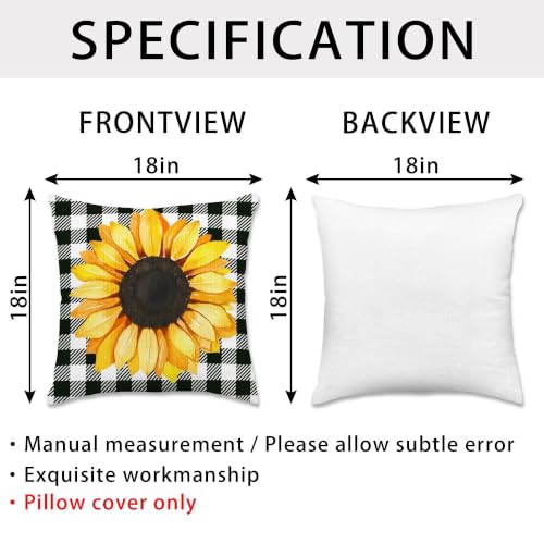 Sunflower Pillow Covers 18x18 (Pack of 4) - Soft Decorative Cushions
