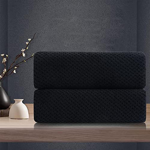 MAGGEA Texture Black Hand Towels Set - 2 Pack, 16x31" Ultra Soft Microfiber