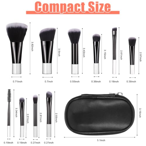 KFHENSOMR Travel Makeup Brush Set 10 Pcs Mini with Zippered Pouch