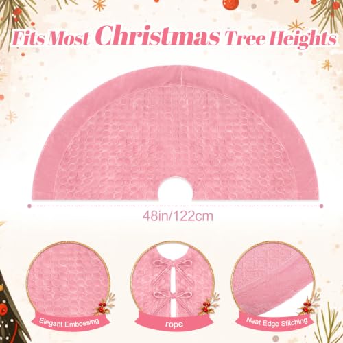 Pink Velvet Christmas Tree Skirt 48 Inch Quilted Holiday Decor