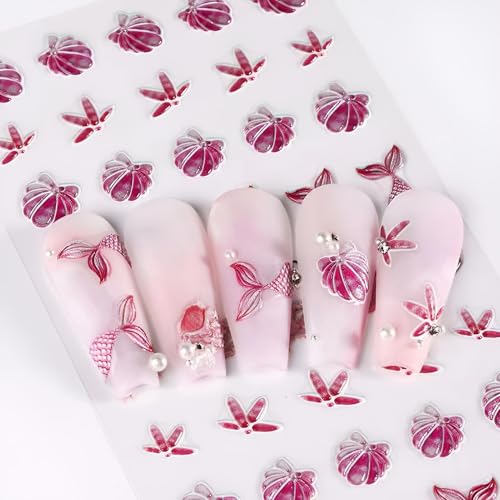 Holographic Mermaid Nail Stickers - 5D Embossed Shell & Scale Decals