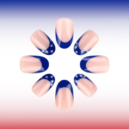 Independence Day Press on Nails Short Almond Star Design False Nails