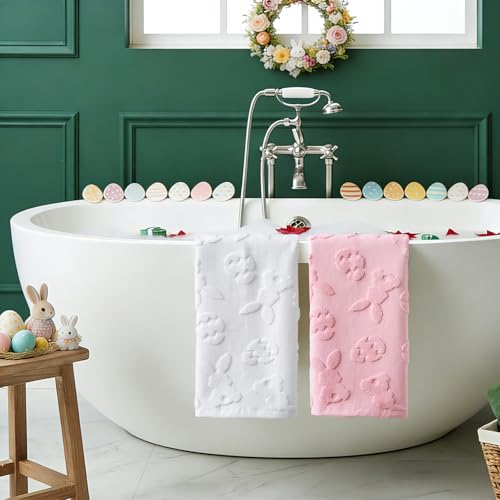 Aolime Easter Hand Towels - 2-Piece Set, 100% Cotton Bunny & Egg Design