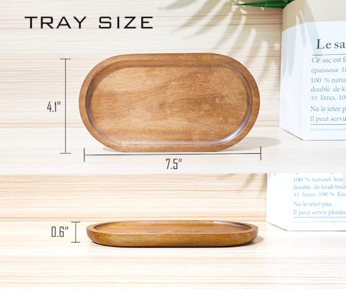 Small Acacia Wood Serving Tray - 7.5 x 4.1 Inch Oval Mini Platter