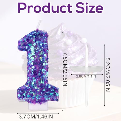 Purple Number Birthday Candle with Sequins - Romantic Cake Topper