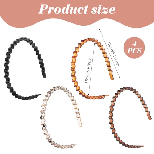 Amabro 4-Pack Wavy U-Shaped Hair Comb Headbands Non-Slip Plastic Hair Bands