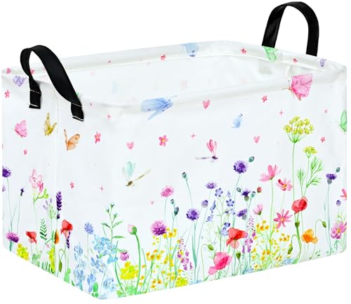 KUNRO Spring Flower Storage Basket | Rectangle Organizer for Laundry & Nursery