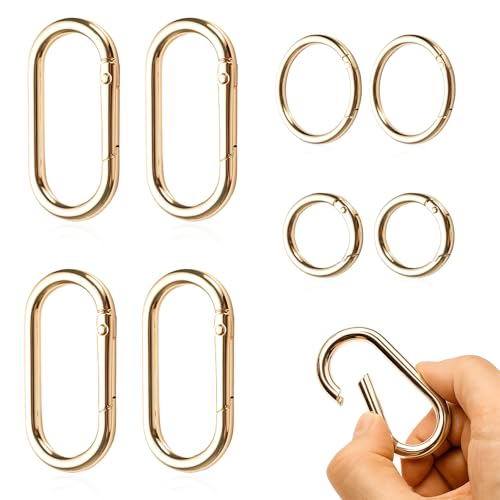 8Pcs Gold Carabiner Clip,Metal Oval Carabiner Gold,Purse Clip & Alloy Round O Ring Clip for Keys, Bag, Buckle,Handbag, Crafts,Purse Strap Extender for Bags