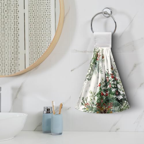 Christmas Tree Hanging Hand Towels Set of 2 - Winter Cardinal Snow Xmas Pine Kitchen Decor - Kwlegh Christmas Tree-b
