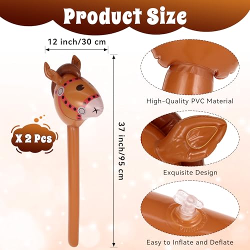 37-Inch Inflatable Horse Head Stick Balloons - Brown, 2-Pack