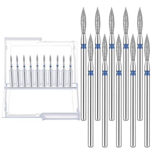 10Pcs Diamond Flame Cuticle Drill Bits 3/32" Medium Grit