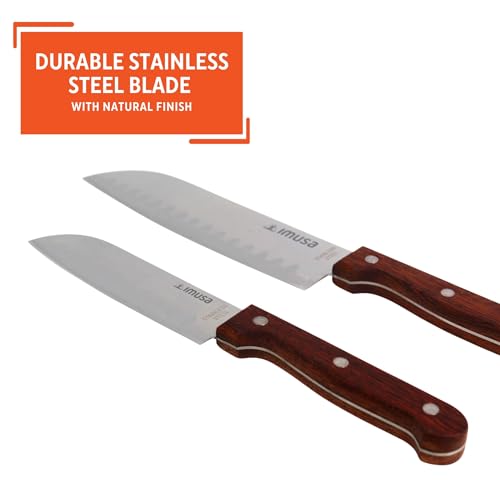 IMUSA 2-Piece Santoku Knife Set, 5" & 7" Stainless Steel with Wood Handles