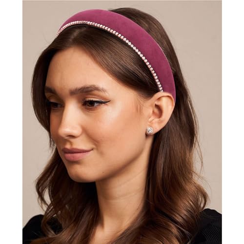 Red Velvet Rhinestone Padded Headband Crystal Hair Accessory for Women