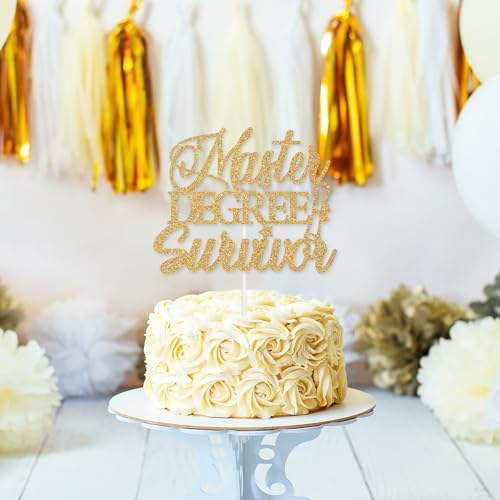 Master Degree Survivor Cake Topper Gold Glitter Class of 2026