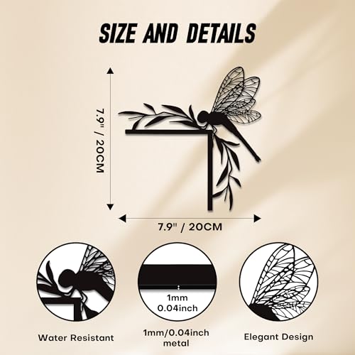 Rajukit Matte Black Metal Dragonfly Wall Art - Waterproof Door Frame Decor