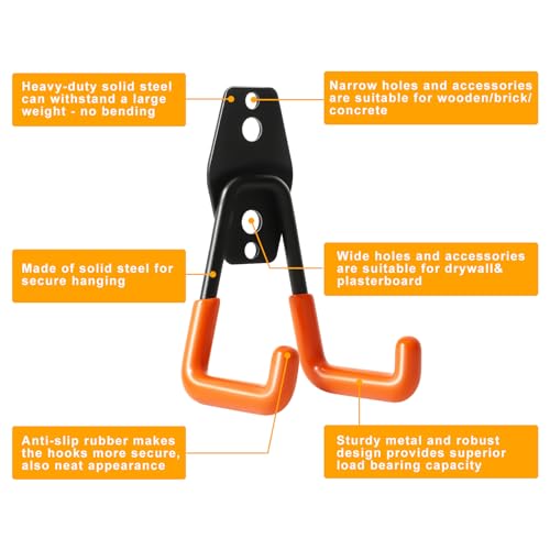 KURUI 2.8 Inch Heavy Duty Garage Wall Hooks - 2 Pack Metal Tool Organizer