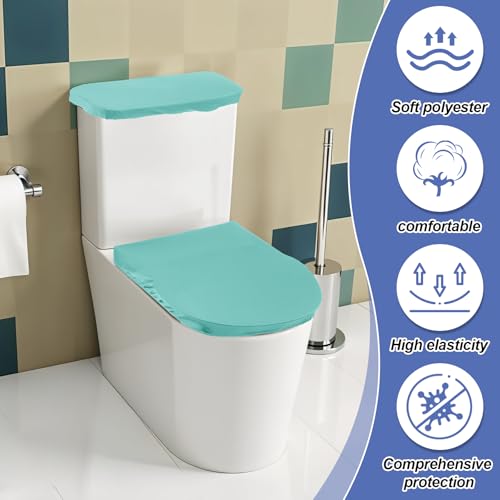 Washable Toilet Tank & Lid Cover Set - Soft Polyester, Green