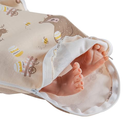 Baby Swaddle Blanket with 2-Way Zipper - Soft Cotton Adjustable Sleep Sack for Newborns (Honey Bear, Medium/Large 3-6 Months)