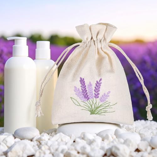10 Pack White Canvas Sachet Bags with Drawstring for Storage