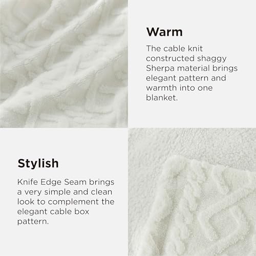Sherpa Fleece Twin Blanket Cream 60x80 Inches Cozy Warm Gift