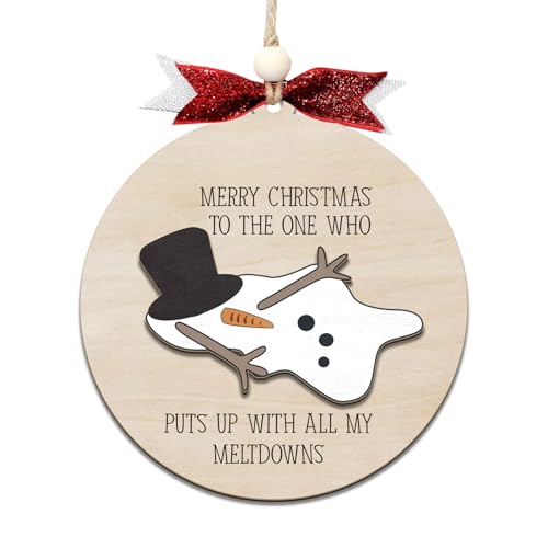 Funny Snowman Christmas Ornament - Wooden Round Holiday Decoration