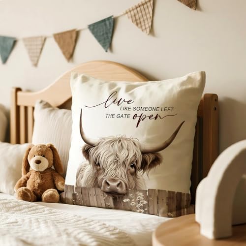 Farmhouse Animal Highland Cattle Throw Pillow Cover 18x18