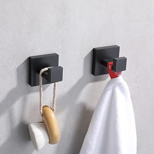 Matte Black Bathroom Towel Hooks - 2 Pack Stainless Steel Robe Hooks