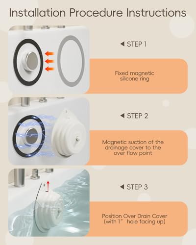 White Silicone Magnetic Bathtub Overflow Drain Cover - Adds 2-4 Inches for Deeper Soaks