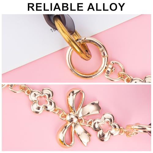 Winsyison 2pcs Gold Bow & Pearl Purse Strap Extender Chain