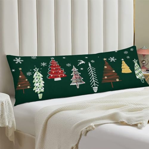 Christmas Tree Body Pillow Cover 20x54" - Forest Green, Zippered