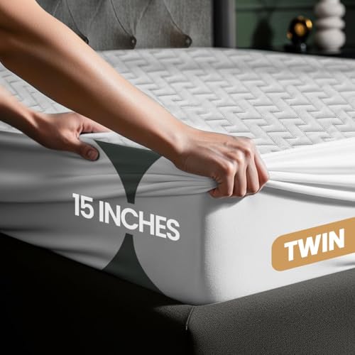 Utopia Bedding Twin Waterproof Mattress Protector White 15" Deep Pocket