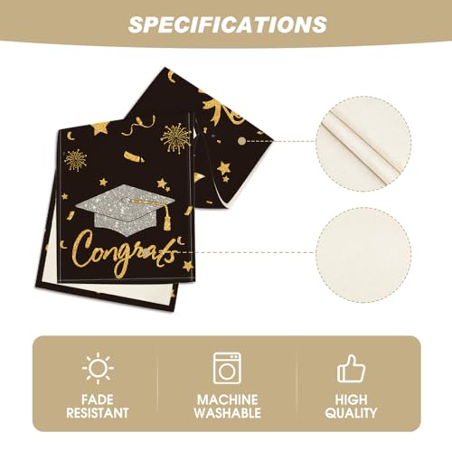 13x48 Inch Graduation Table Runner Black Diploma Cap Decor