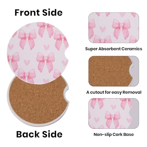 2 Pack Bow Car Coasters - Stylish & Absorbent Ceramic Cup Holders