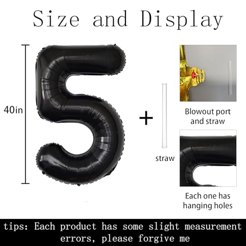 40 Inch Number 5 Foil Helium Balloon for Birthday & Party Decor