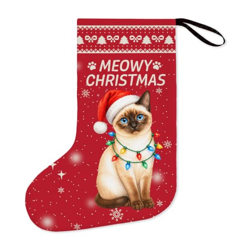 Siamese Cat Christmas Stocking - Red Holiday Decor for Cat Lovers