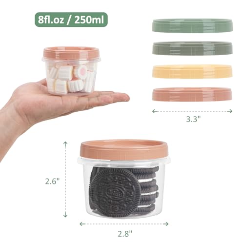 8 Oz Small Food Containers with Lids - 4 Pack, Twist Top, 4 Colors