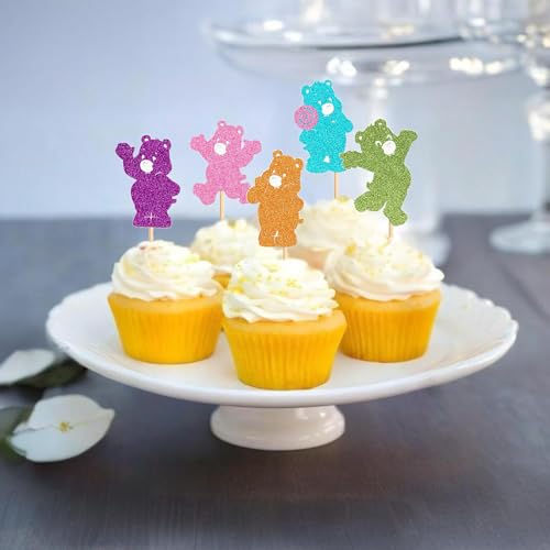 25Pcs Colorful Bear Cupcake Toppers for Kids Birthday & Baby Showers
