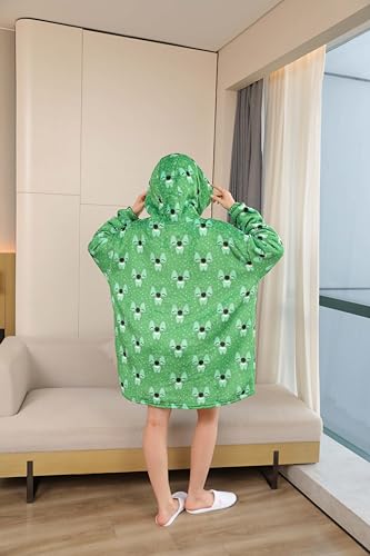 LOKLNEYK Green Alien Wearable Blanket Hoodie, Oversized Sherpa Fleece Lounger