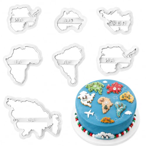 World Map Cookie Cutters Set - 7pcs Continent Shape Fondant and Biscuit Moulds