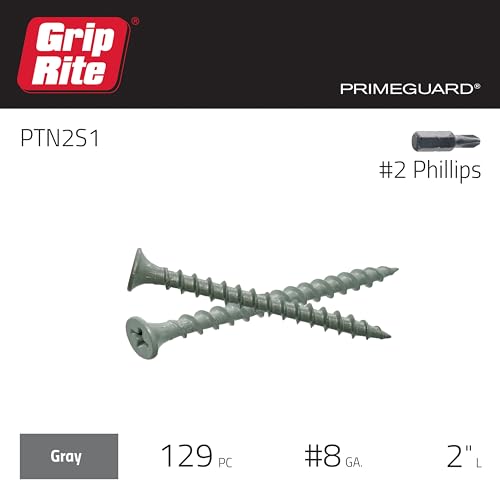 Grip-Rite 2-Inch Exterior Wood Screws, PrimeGuard Coated, 129 Count