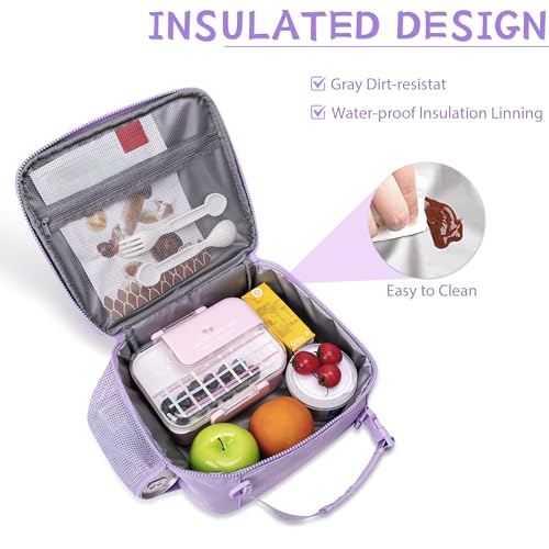 Kids Insulated Lunch Bag for Girls, Reusable Leak-Proof Cooler with Adjustable Strap