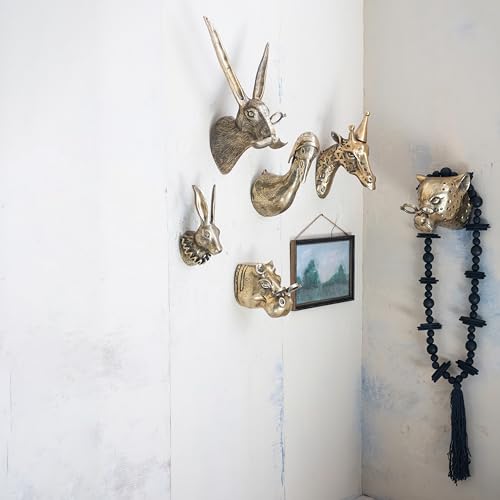 Creative Co-Op Cast Aluminum Rabbit Head with Ruff Collar Wall Décor, Antique Brass Finish