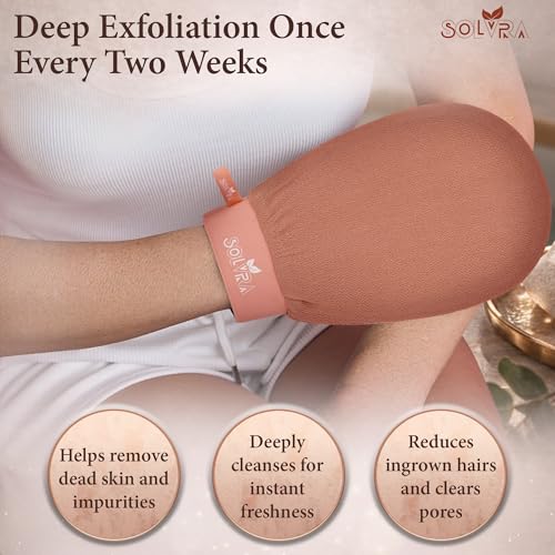 Solvra Exfoliating Body Scrubber - Vegan Viscose Kessa Mitt for Dead Skin