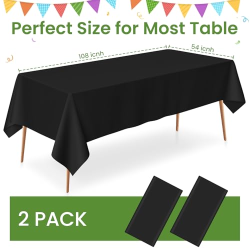2 Pack Waterproof Black Disposable Tablecloths 54x108 in