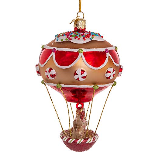 Kurt S. Adler Noble Gems? Glass Ornament (4.75" Gingerbread Man in Hot Air Balloon NBX0031)