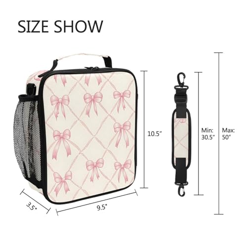 ALAZA Pink Bow Plaid Insulated Kids Lunch Box with Shoulder Strap - AB03