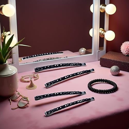 Black Rhinestone Bobby Pins Sparkly Crystal Hair Pins 4 Pack