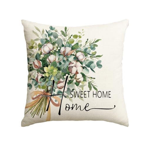 Eucalyptus Leaves Throw Pillow Cover - 18x18 Inch Farmhouse Decor