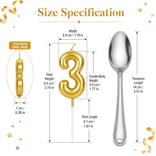 CARGEN Gold 3D Birthday Number Candle for Mini Cakes | Chubby Design